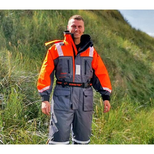 CE-godkendt vandtæt flydedragt i rød/navy med opdriftsskum